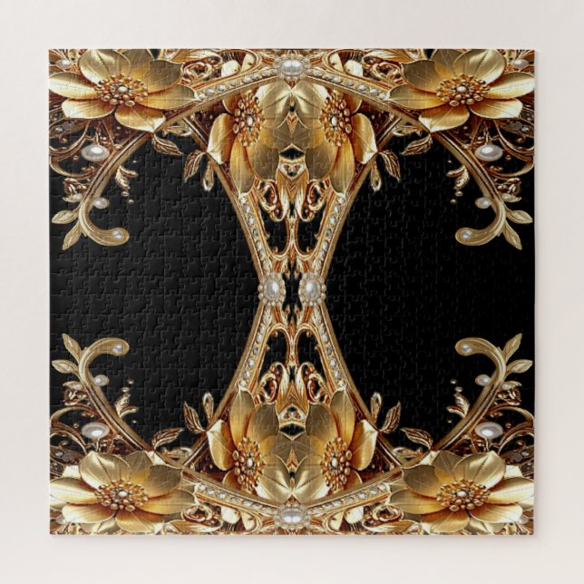 Quebra-cabeça de Flores Decorativas Douradas (Vertical)