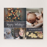 Quebra-cabeça de Fotografia de Colagem Moderna Per<br><div class="desc">Aproxime sua família neste feriado com nosso Quebra-cabeça de Foto de Colagem Moderna Personalizada. Este quebra-cabeça é mais do que um jogo; é uma forma de reviver memórias queridas e criar novas com os seus entes queridos. Personalize este quebra-cabeça de fotografia de colagem moderno com o nome da sua família...</div>