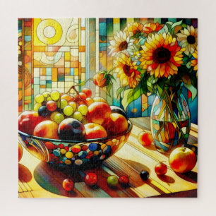 Quebra-cabeça de Fruta de de aquarelas e flores