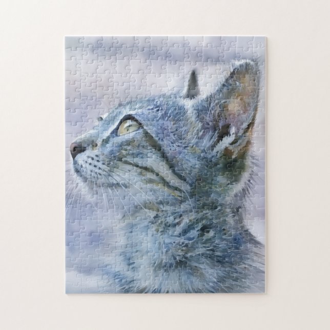 Quebra-cabeça de Gatinho Cinza Arte de Gato Amante (Vertical)