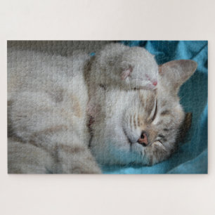 quebra-cabeça de gatinho e mãe