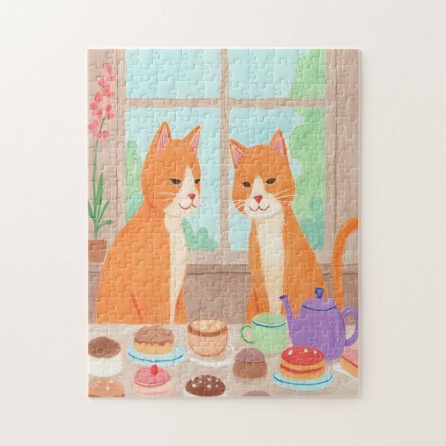 Quebra-cabeça de Gatos Laranja e Festa de Chá (Vertical)