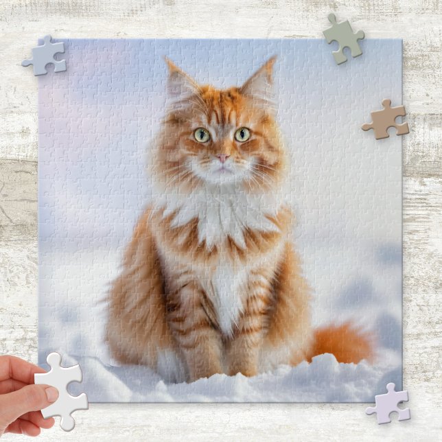Quebra-cabeça de Ginger Dream (Puzzle featuring a ginger kitty cat in a dreamy winter wonderland scene - for adults or children)
