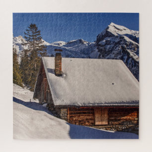 QUEBRA-CABEÇA DE JIGSAW COBERTO PELA NEVE CABINA
