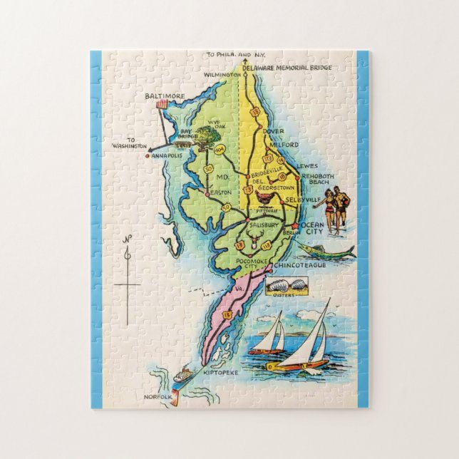 Quebra-cabeça de Mapa Antigo de Delaware Maryland (Vertical)