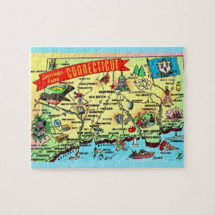 Quebra-cabeça de Mapa de Cartão Postal de Connecti