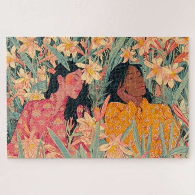 Quebra-cabeça de Meninas em um Jardim de Lírios (Horizontal)