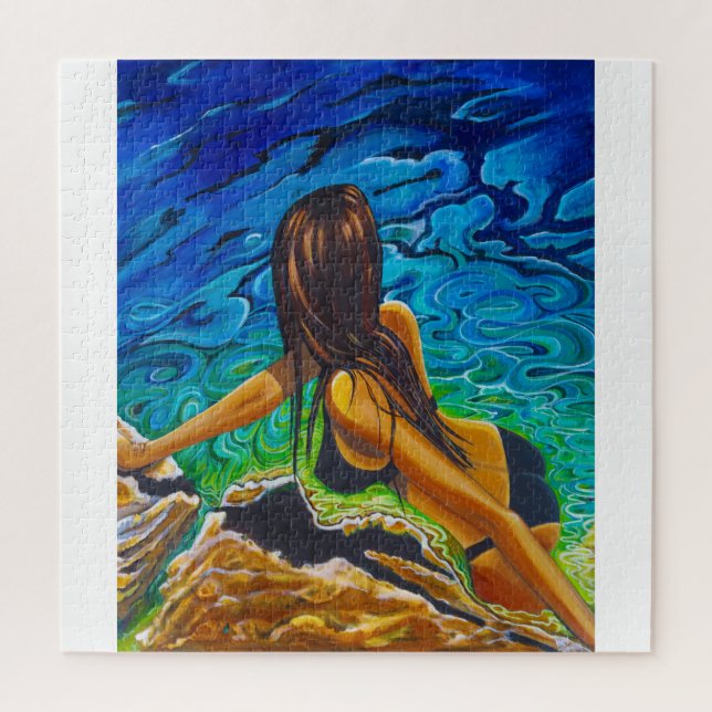 Quebra-cabeça de mulher em biquíni preto (Vertical)