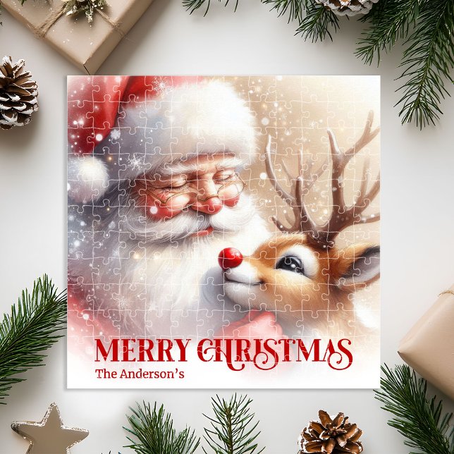 Quebra-cabeça de Natal Customizado do Papai Noel R (Cute Santa Rudolph Custom Holiday Puzzle for Children)