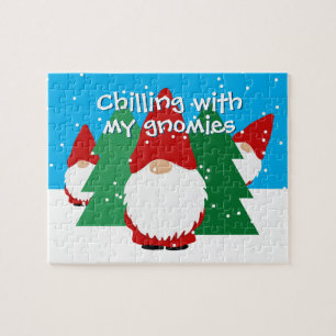 Quebra-cabeça de Natal do garoto com gnomos vermel