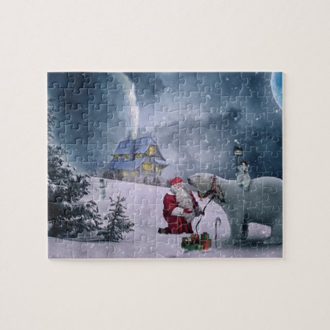 Quebra-cabeça de Natal do Papai Noel com Urso Pola (Horizontal)