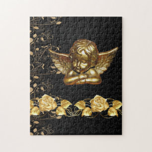 Quebra-cabeça de Natal Dourado Penguin Floral