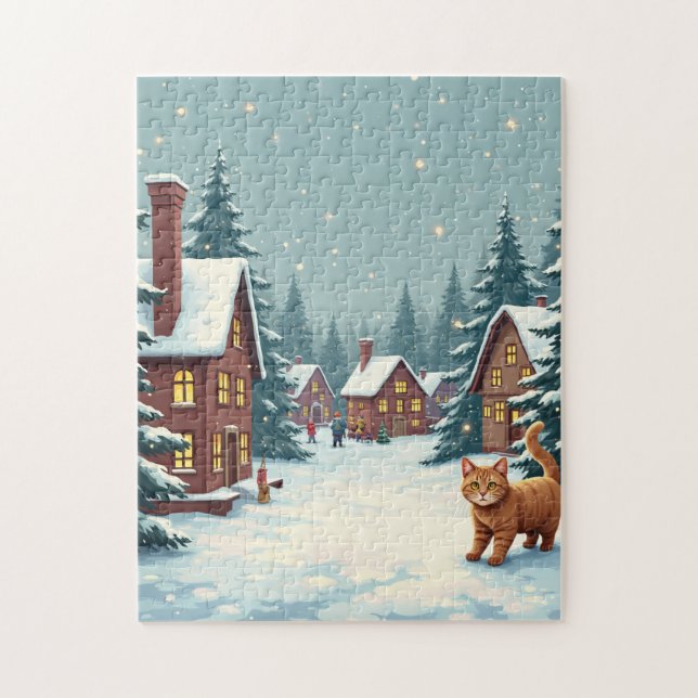 Quebra-cabeça de Natal e Gato (Vertical)