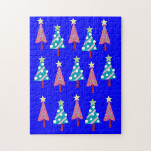 Quebra-cabeça de Natal Feliz Árvores de Natal Azul