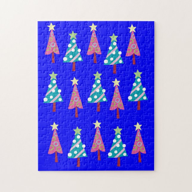 Quebra-cabeça de Natal Feliz Árvores de Natal Azul (Vertical)