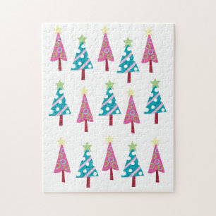Quebra-cabeça de Natal Feliz Árvores de Natal Azul