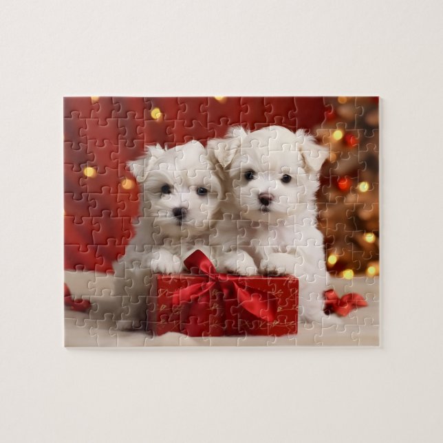 Quebra-cabeça de Natal Festivo Puppy Duo (Horizontal)