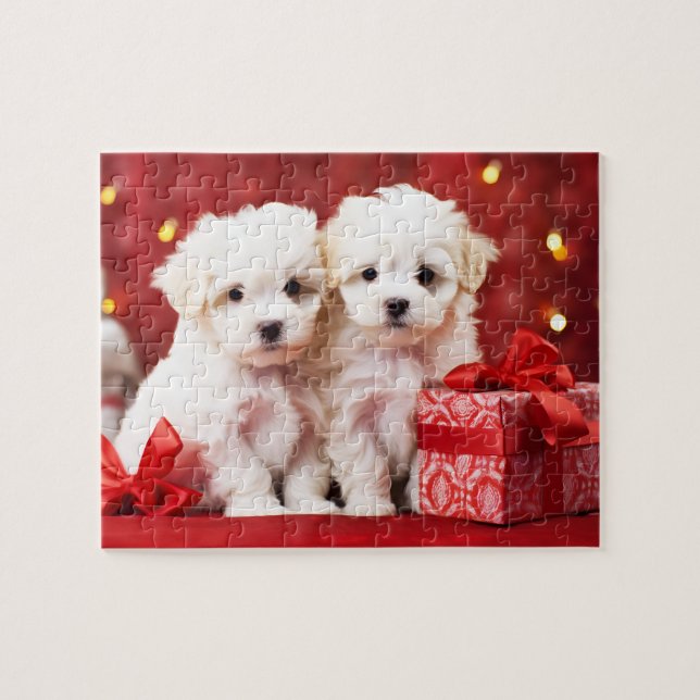 Quebra-cabeça de Natal Festivo Puppy Duo (Horizontal)