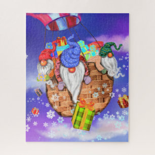 Quebra-cabeça de Natal Gnomos presentes voando com