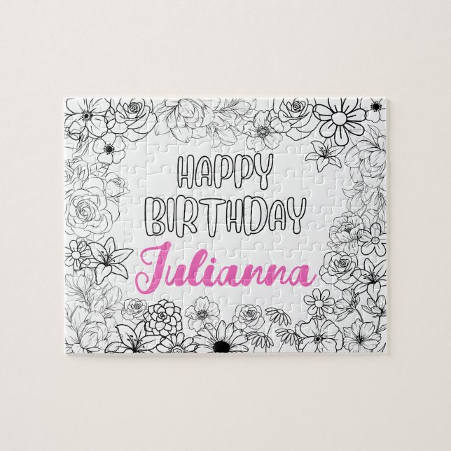 Quebra-cabeça de Nome Floral de Coloração Personal (Horizontal)