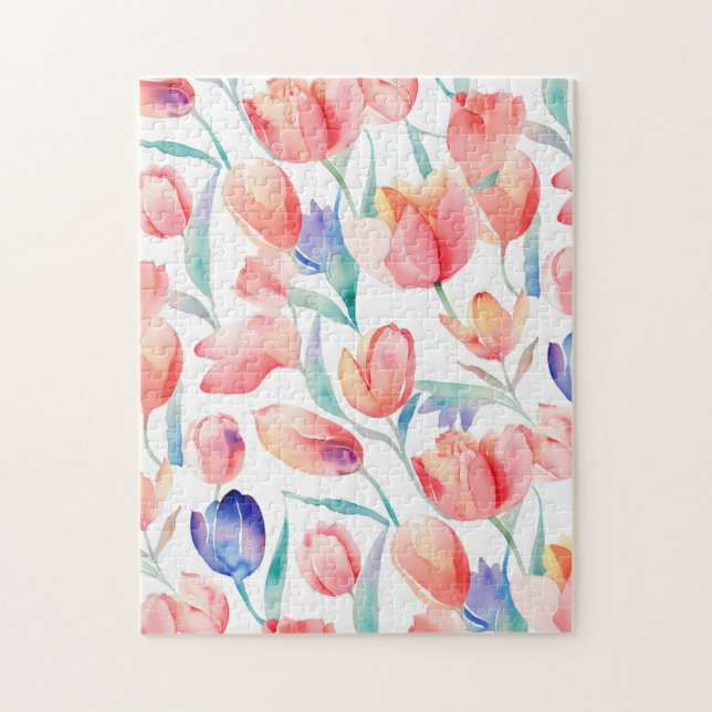 Quebra-cabeça de Padrão de Tulipas de Aquarela (Vertical)