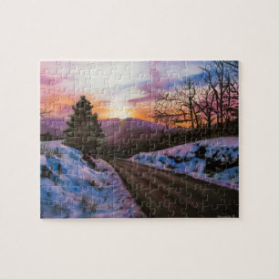 Quebra-cabeça de Paisagem de Neve de inverno Roxo