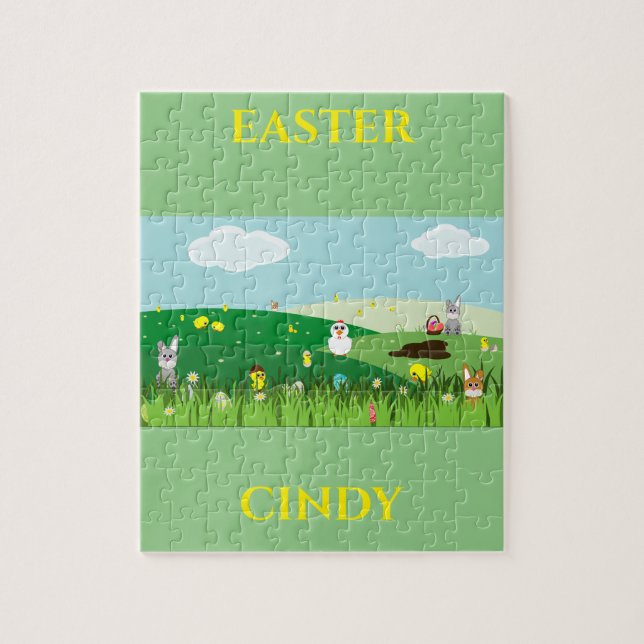 quebra-cabeça de Páscoa com nome personalizado. (Vertical)