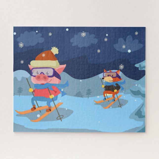 Quebra-cabeça de Pig e Fox Skiing (Horizontal)