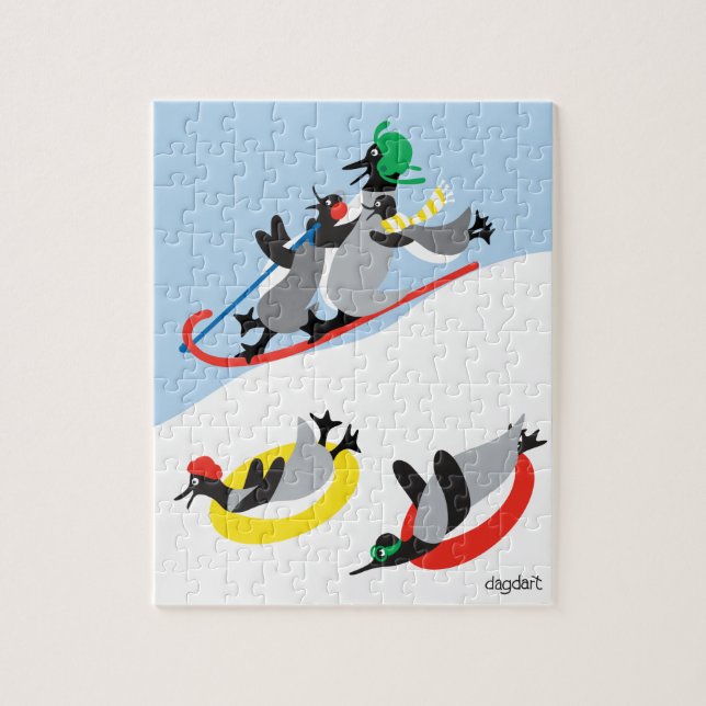 Quebra-cabeça de Pinguins Descendo de Trenó (Vertical)