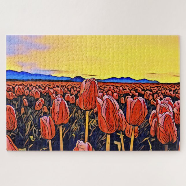 Quebra-cabeça de Pintura de Campo de Tulipa Vermel (Horizontal)