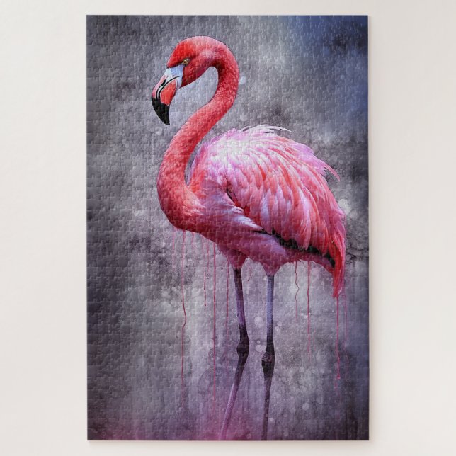 Quebra-cabeça de pintura de tinta flamingo rosa (Vertical)