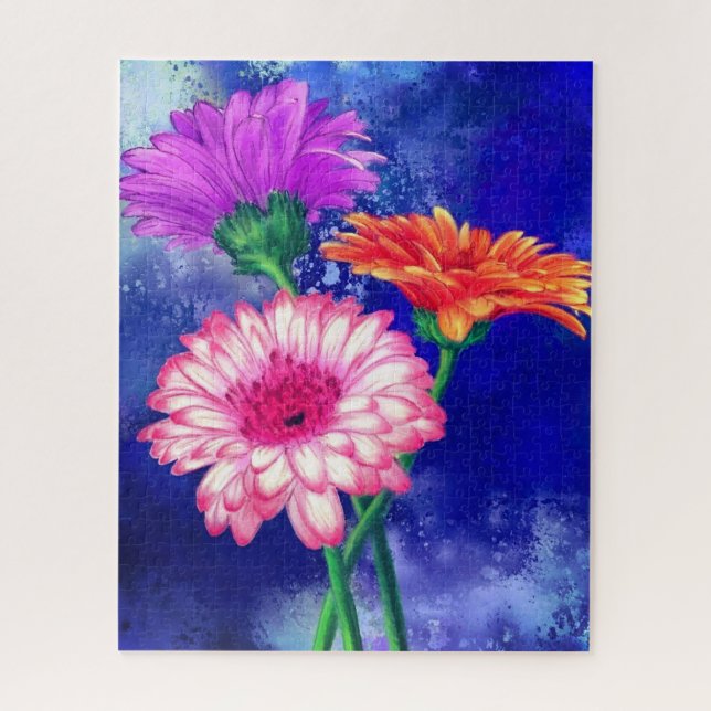 Quebra-cabeça de pintura Gerberas a três cores (Vertical)