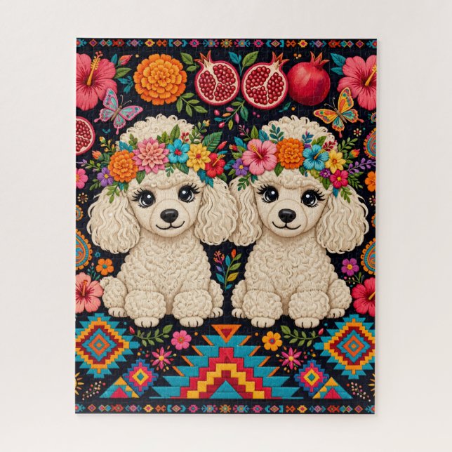 Quebra-cabeça de Poodle Floral Boho (Vertical)