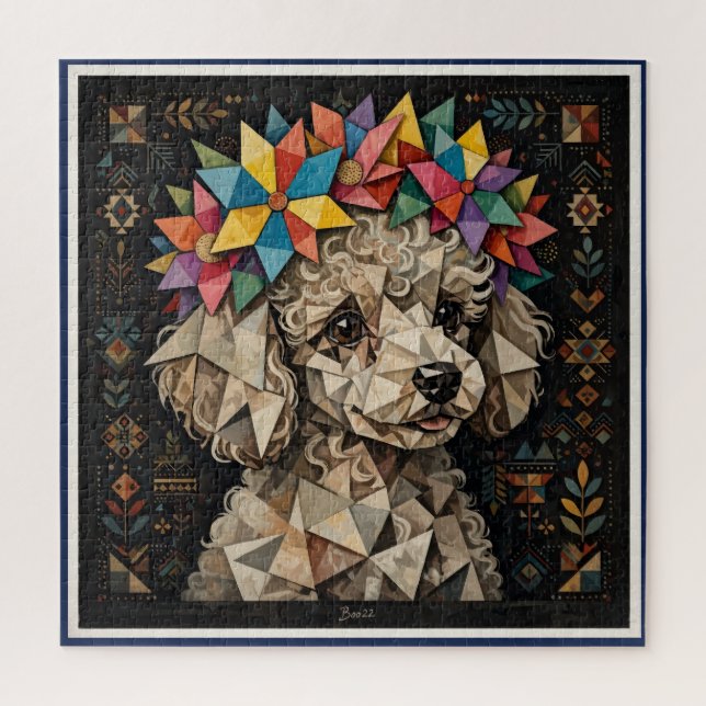 Quebra-cabeça de Poodle Floral Boho (Vertical)