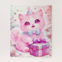 Quebra-cabeça de Presente de Gatinho Rosa Fofo