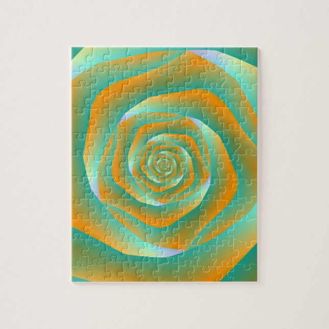 Quebra-cabeça de Rosa espiral laranja e verde (Vertical)