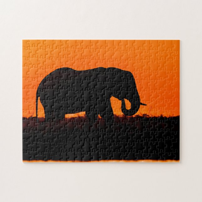 Quebra-cabeça de Silhueta Elefante Sunset (Horizontal)