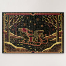 Quebra-cabeça de trenó de Natal Art Déco