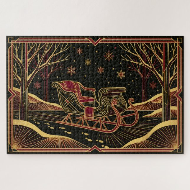 Quebra-cabeça de trenó de Natal Art Déco (Horizontal)