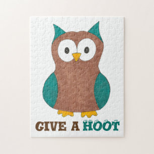 Quebra-cabeça Dê Um Pássaro De Cartoon De Coruja Marrom Hoot Wis