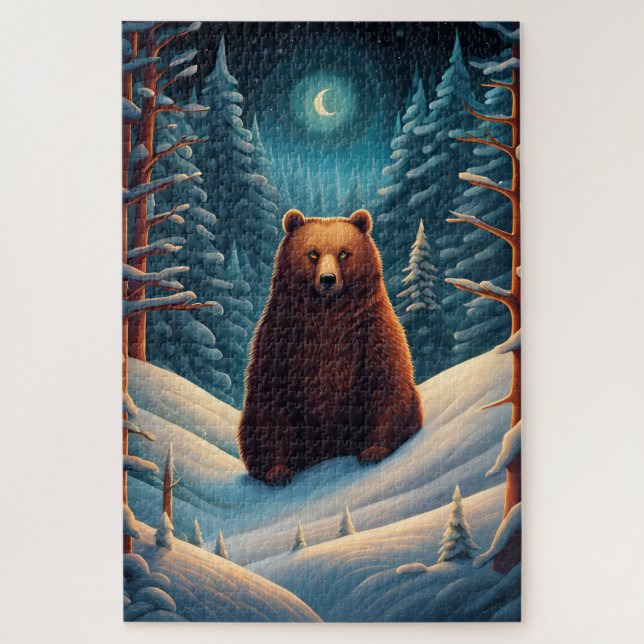 Quebra-cabeça de Urso Marrom Inverno (Vertical)
