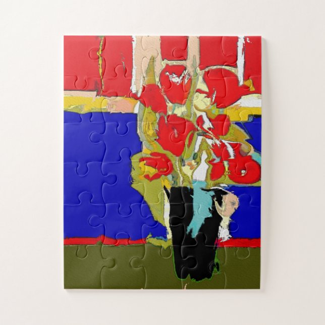 Quebra-cabeça Deco de Arte do Rosa vermelha Vase (Vertical)