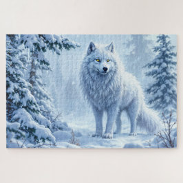 Quebra-cabeça Decoração de gelo do lobo branco da floresta nevad