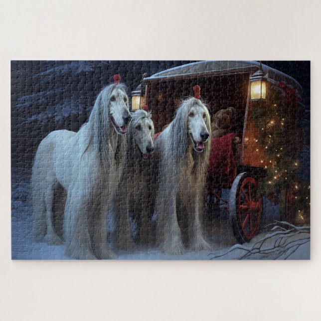 Quebra-cabeça Decoração de Natal Afghan Hound Neve Passeio de Tr (Horizontal)