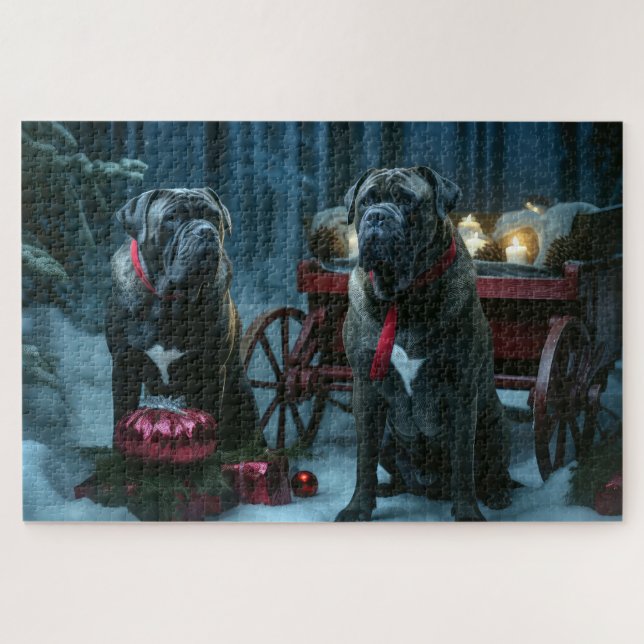 Quebra-cabeça Decoração de Natal Cane Corso Snowy Sleigh (Horizontal)