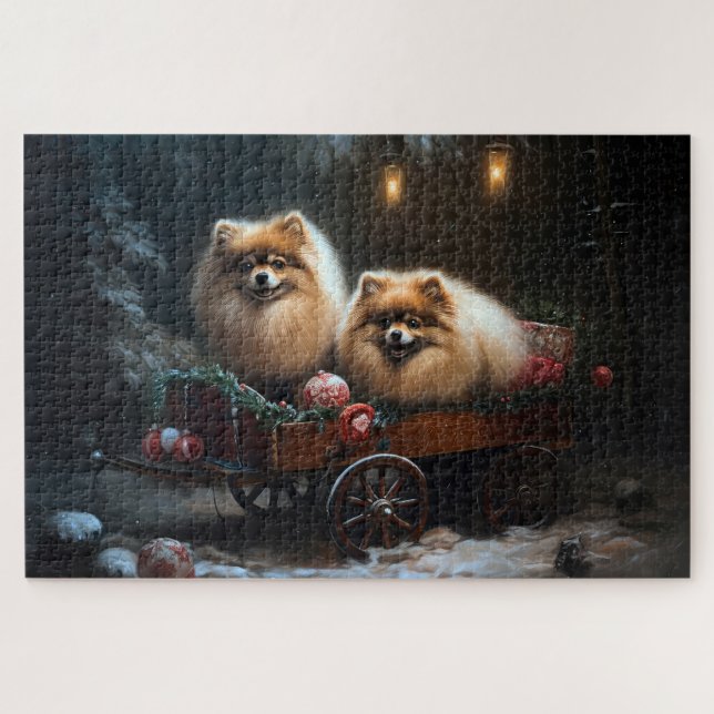 Quebra-cabeça Decoração de Natal com Trenó de Neve Pomerânia (Horizontal)