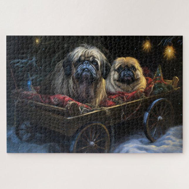 Quebra-cabeça Decoração de Natal de Pekingese Snowy Sleigh (Horizontal)