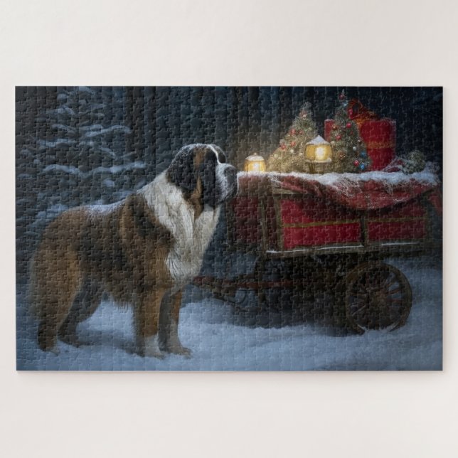 Quebra-cabeça Decoração de Natal de Trenó Nevado São Bernardo (Horizontal)