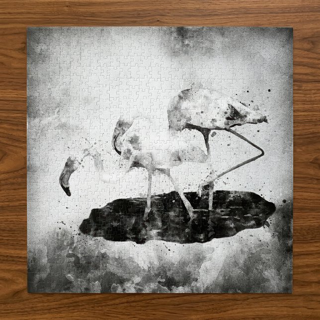 Quebra-cabeça Decoração de Parede em Aquarela de Flamingo Preto  (Black and White Flamingo Watercolor Wall Art Decor. Jigsaw Puzzle)