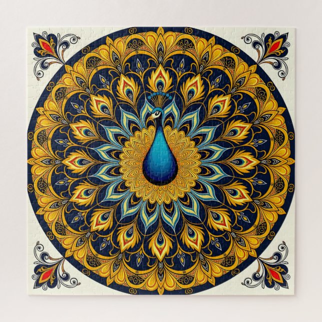 Quebra-cabeça Decorative peacock bird on white (Vertical)